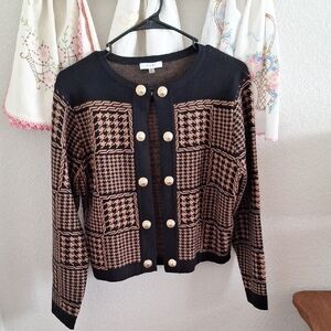 Sioni Black and Brown Houndstooth Cardigan